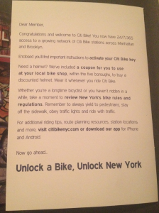 citibike welcome letter