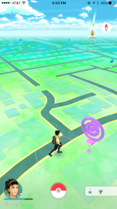 My initial view in Pokemon GO, which happens to correspond to the streets in my neighborhood. 