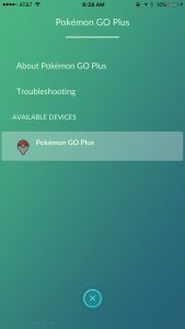 settings screen on pokemon go for plus devie